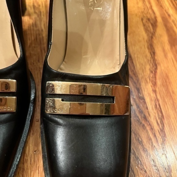 Gucci Vintage Leather Heels Black and Gold Womens Size 4.5B - Picture 10 of 12